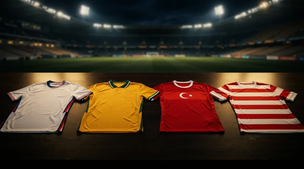 World Cup 2026 Group D featuring USA, Australia, Türkiye and Paraguay flags on a dark stadium backdrop