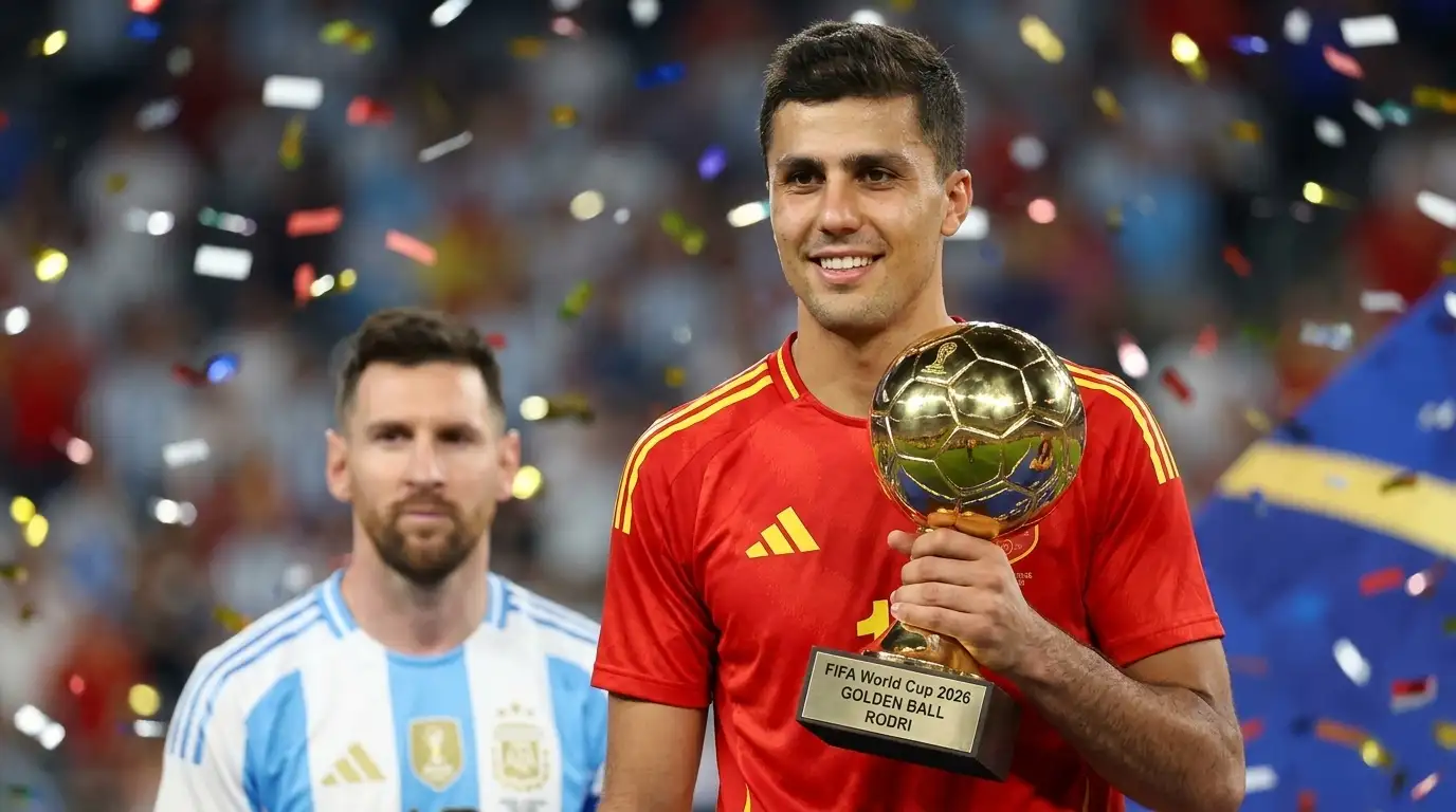 Rodri lifts the Golden Ball trophy after Spain's 2026 World Cup triumph, defying pre-tournament odds of $11.00 and denying favourite Lionel Messi the award.