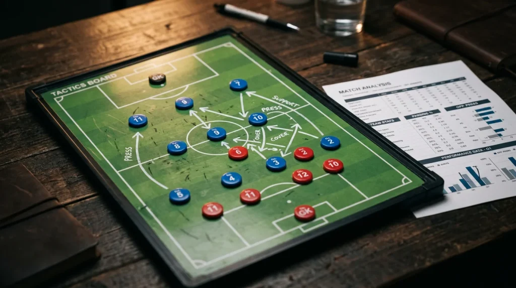 Tactical formation board showing starting lineups and key statistics for the top six World Cup 2026 favourites