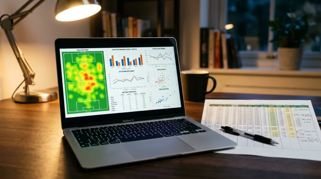 Statistical data overlaid on a World Cup 2026 match analysis showing which metrics predict outcomes